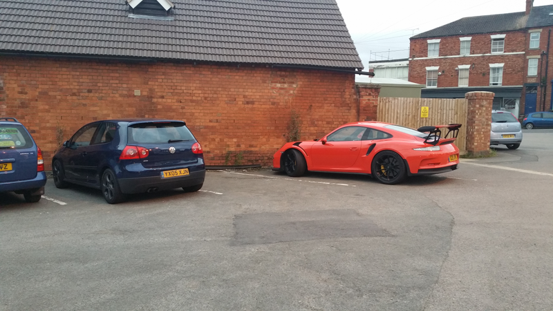 Here is my GTI and a GT3RS at a cheap hotel on the eve of the F1 British Grand Prix